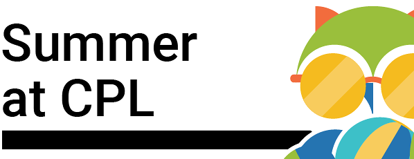 an image of a colorful cartoon owl holding a beach ball with the words "Summer at CPL"